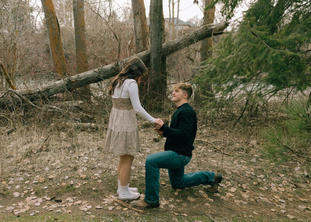 man proposing to his girlfriend in washington in spring