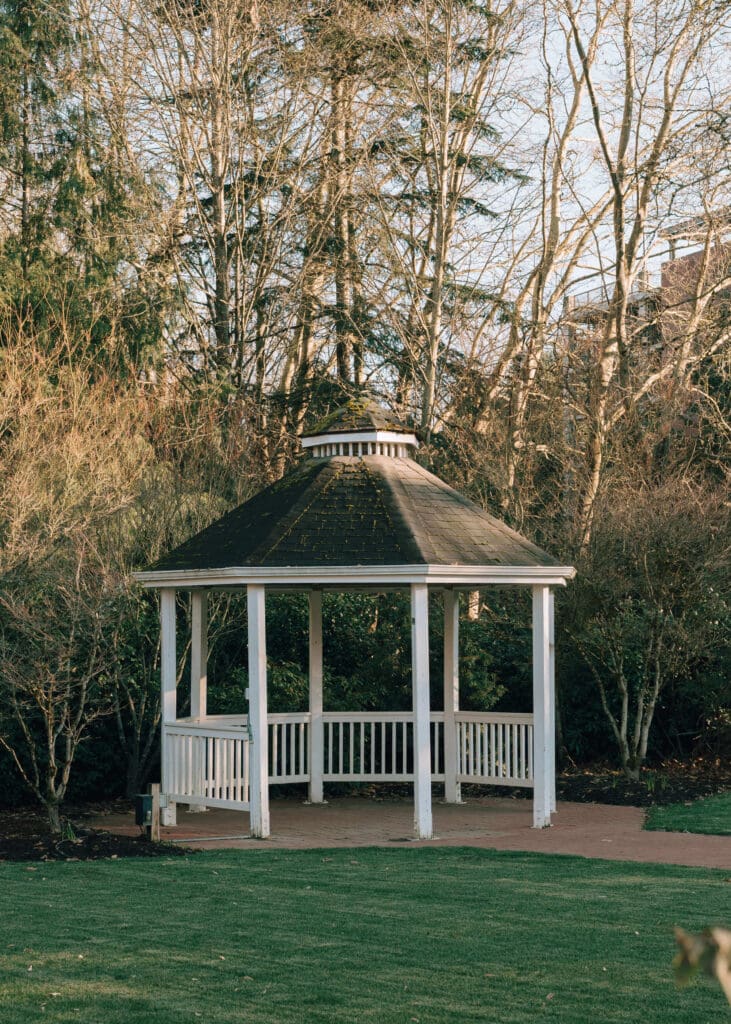 white outdoor gazebo at Issaquah wedding venue
