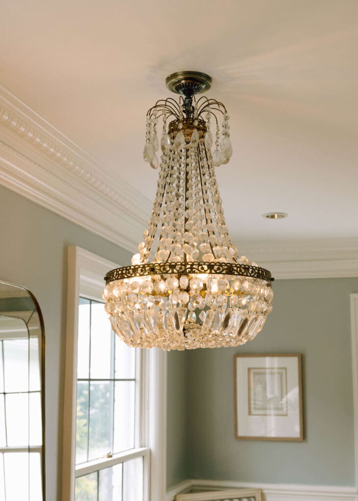 chandelier inside historic manor house wedding venue 