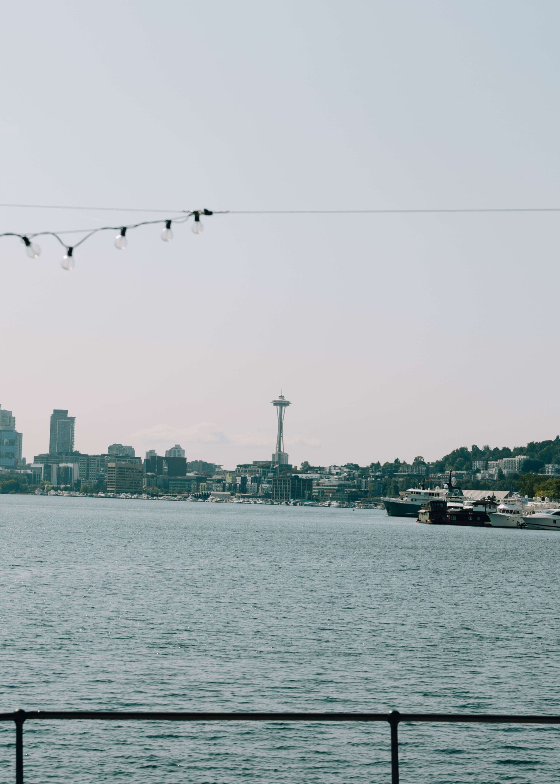 view of the space needle from the deck of the MV Skansonia on a sunny day