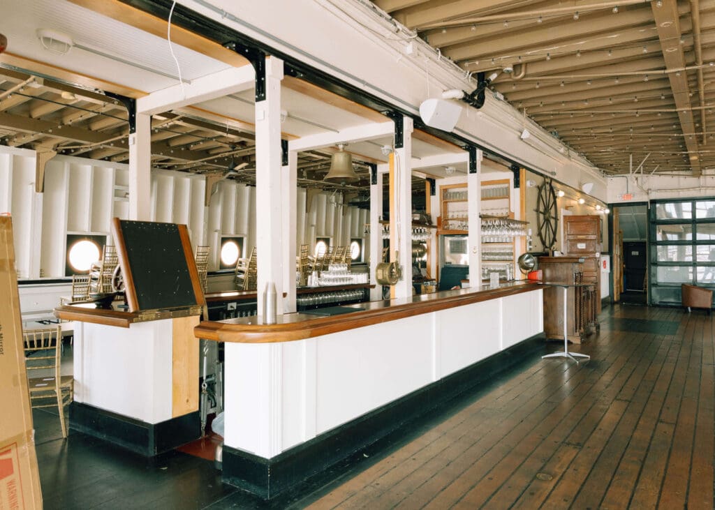 indoor bar on the ferry wedding venue in Seattle