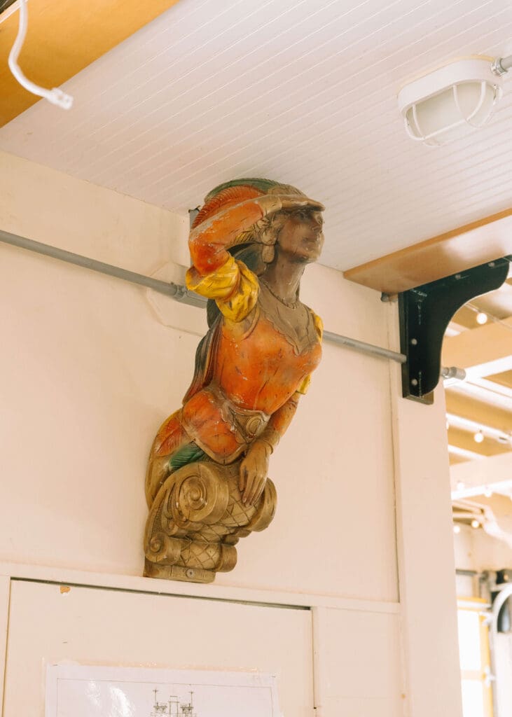 native american bust on MV Skansonia, a historic wedding venue