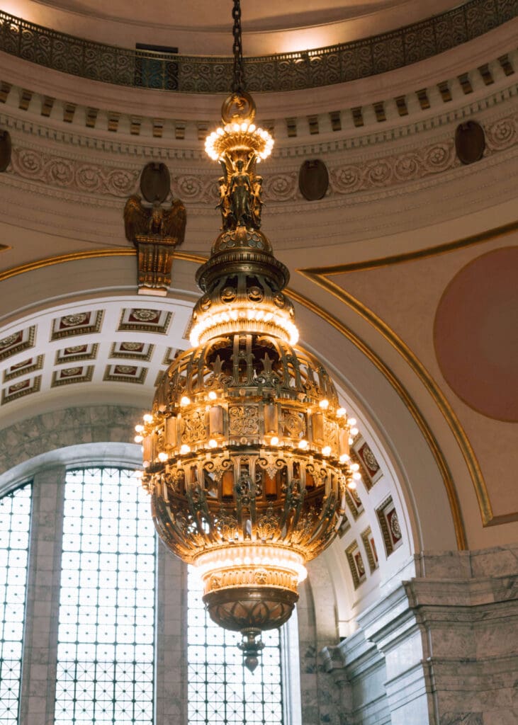 large chandelier in capitol building in Olympia 