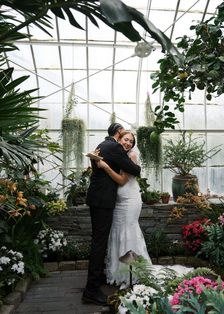 bride and groom hugging after private vows in Tacoma 