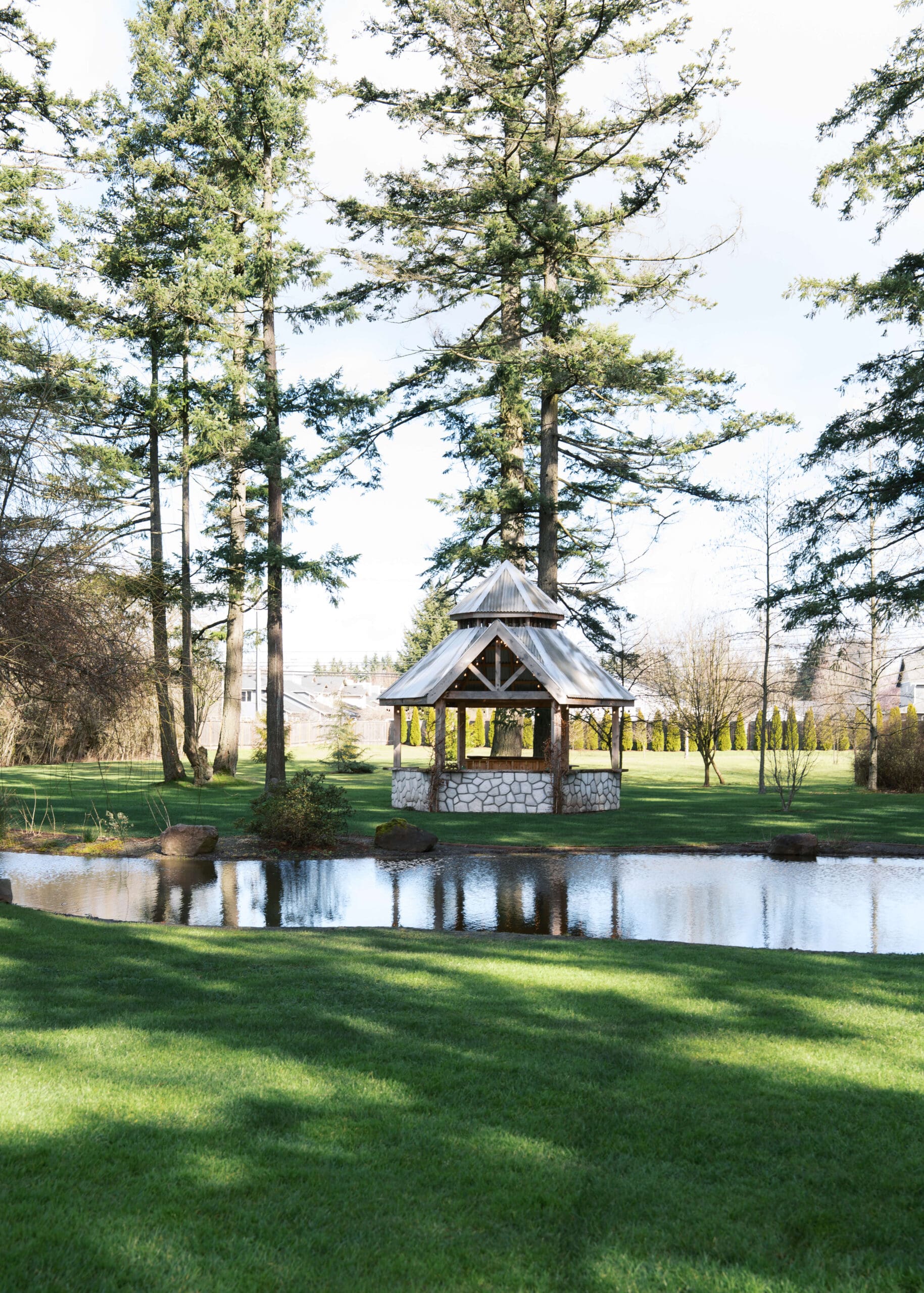 gazebo and pond at Tacoma wedding venue