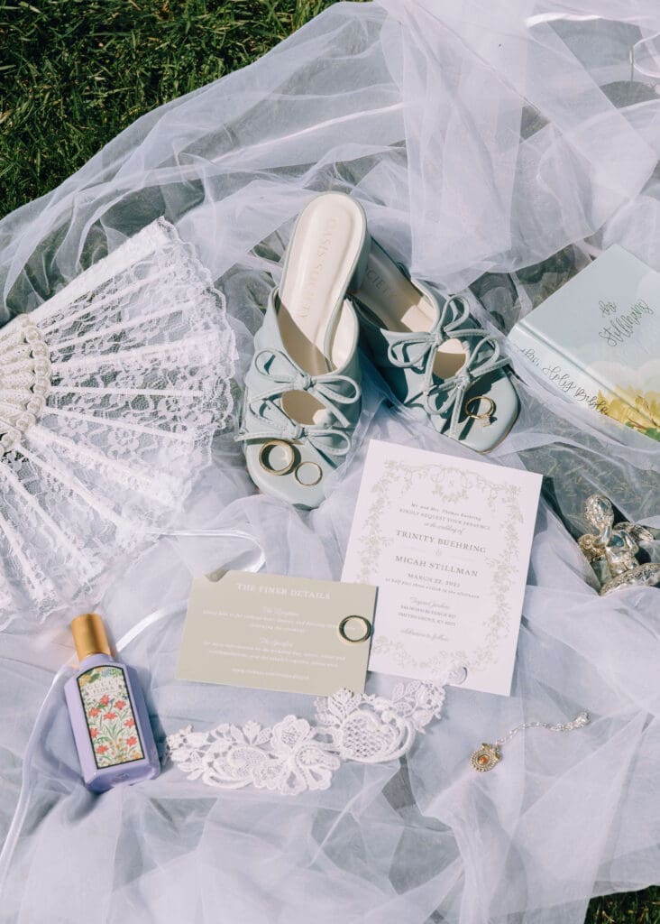 details arranged on a veil in the grass at a spring wedding in Georgia
