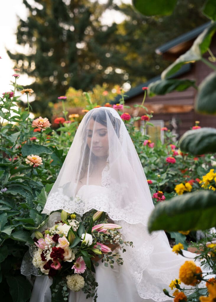 bride at rock creek gardens with a veil over her face